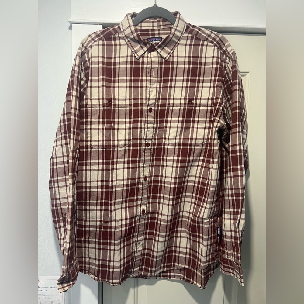 Patagonia Men's Burgundy and Cream Plaid Button-Down Shirt